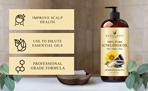 Handcraft Sunflower Oil – 100% Pure And Natural – Premium Quality Cold Pressed Carrier Oil For Essential Oils, Massage Oil, Moisturizing Skin And Hair – 16 Fl. Oz #TOP3