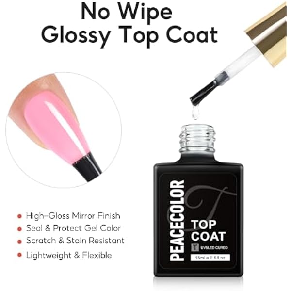 PEACECOLOR No Wipe Top Coat Полупостоянный лак Soak-Off UV/LED УФ-гель Лак для ногтей 15 мл