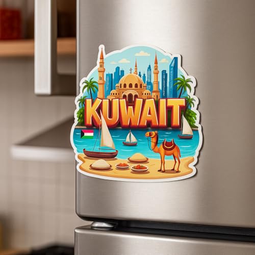 Image of Naxon Kuwait Country Theme Souvenir Wooden Refrigerator Stylish Fridge Magnet - Fridge Decoration Magnet for Kitchen & Home Decor | Perfect Souvenir Gift | Size 3x3 Inches | Pack of 1