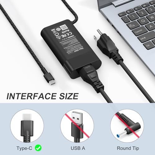 Image of Dzytnsy New Slim 65W USB C Laptop Charger for HP Omnibook,Chromebook,Spectre,Envy,Zbook,ProBook,Elitebook x360,Pavilion Elite x2, Replacement for HP Laptop Charger