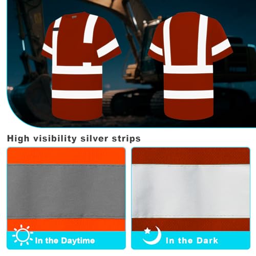 Class 3 High Visibility Safety Shirts for Men, Short Sleeve Hi Vis Shirts for Construction, Utility Workers, Orange 2X-Large 1pc - Image 3