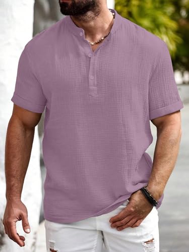 Image of Men Shirt | Black Textured Cotton Blend | Regular Fit Casual Shirt | Half Short Sleeve | Mandarin Chinese Collar | Button Down | Summer Office Wear | Stylish Shirt for Men