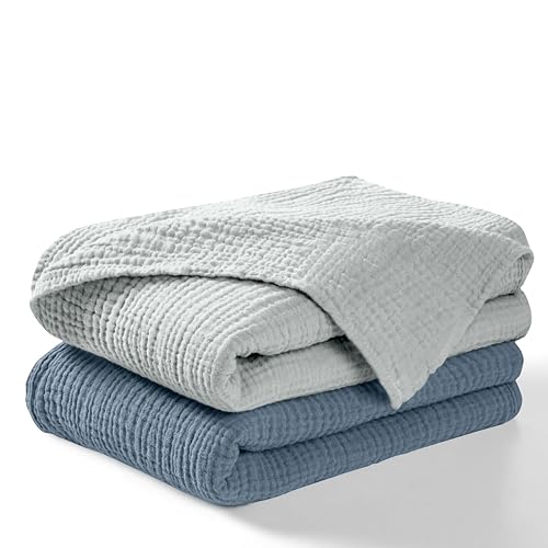 Image of Dreamology Muslin Swaddle Blankets Set,Receiving Blankets for Baby Girl,Boy,2 Pack,100% Cotton,Soft & Breathable Muslin Blanket,Swaddling blankets for newborn,44 x 44 Large Swaddle Blanket | Gray,Blue