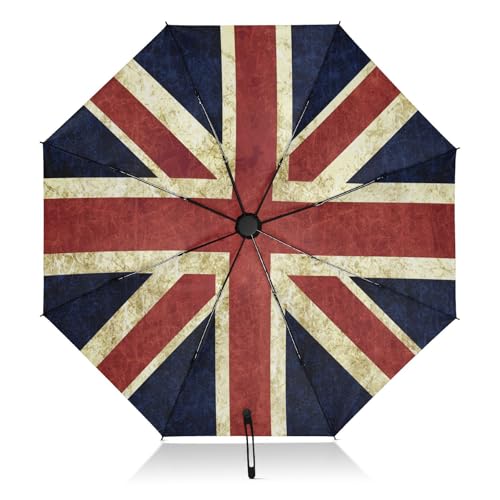 ALAZA Retro Union Jack British Flag Stylish Inverted Umbrella for Rain and Sun Auto Open Close 46 Inch Portable Reverse Folding UV Umbrella for Women Men