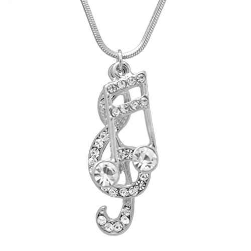 Spinningdaisy Silver Plated Crystal Music Notes Clef and Ottava Necklace