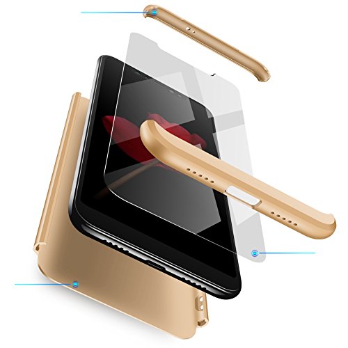 TANGNI Funda XiaoMi Mi 8 SE, Carcasa XiaoMi Mi 8 SE con [ Protector de Pantalla de Vidrio Templado ] 3 en 1 XiaoMi Mi 8 SE Funda Protectora 360 °Complete Package Protection - Oro