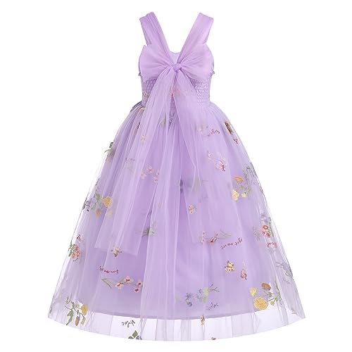 Floral Embroidered Tulle Dress Girls Sleeveless Spaghetti Straps Formal Birthday Wedding Pageant Party Tulle Dresses2