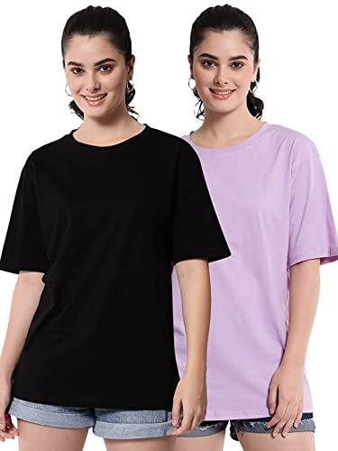 Image of FUNDAY FASHION Women Cotton Half Sleeve Printed Oversized Relaxed Fit T-Shirts /Girls (Pack Of 2)