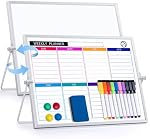 Dry Erase White Board with Stand, ARCOBIS 12" x 16" Weekly Double-Sided Desktop Whiteboard 10 Markers, 4 Magnets, 1 Eraser, Portable Magnetic Dry Erase Calendar for Planning, to Do List, Memo, School
