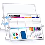 ARCOBIS Dry Erase Whiteboard with Stand, 30 x 40 Weekly Double-Sided Desktop White Board 10 Markers, 4 Magnets, 1 Eraser, Portable Magnetic Dry Erase Calendar for Planning, to Do List, Memo, School