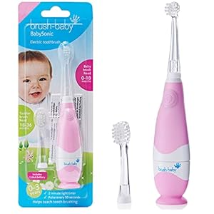Brush Baby BabySonic Elektrische tandenborstel voor baby’s en peuters voor leeftijden 0-3 jaar – Slimme LED-timer en zachte trillingen zorgen voor een leuke poetservaring – Inclusief 2 gevoelige opzetborstels (roze)