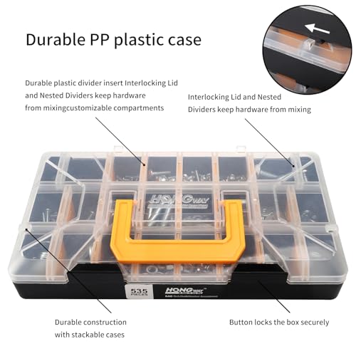 HongWay-2000pcs-Hardware-Assortment-Kit-Nuts-and-Bolts-Assortment-Kit-with-64-Sizes-Bolts-Nuts-Washers-Assortment-and-Metal-Wood-Screw-Organizer-3-Trays