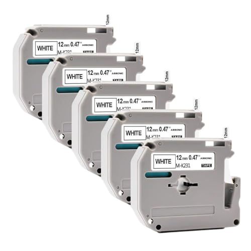 3PK 5PK MK231 12mm���x���e�[�v�͔������PT-M95 PT-65 PT-80 PT-70 PT-45���x�����[�J�[�e�[�v�ƌ݊���������܂�(5PK Black on White)