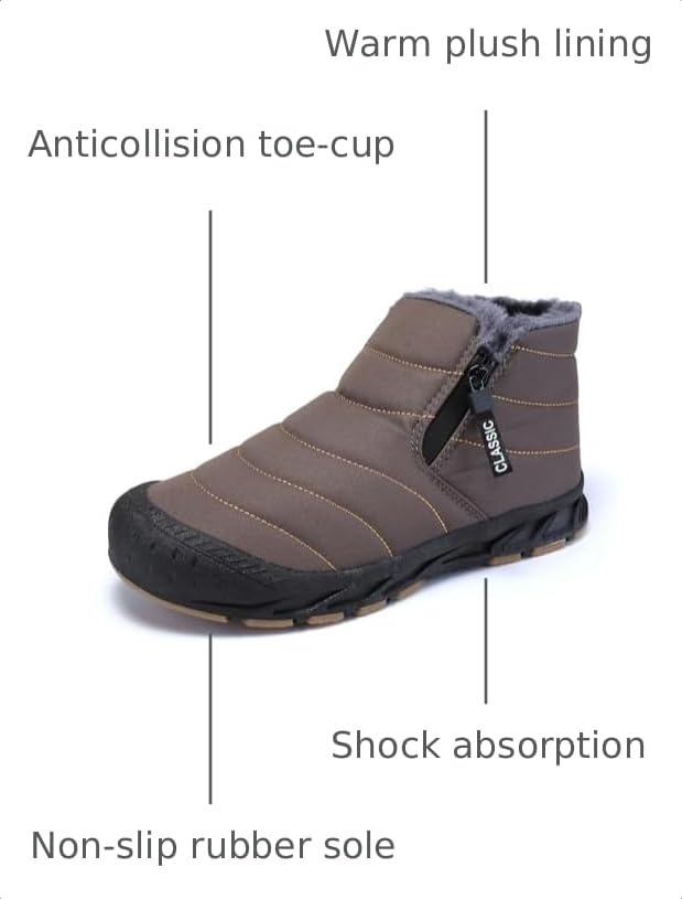 Image of Jakcuz Men's Winter Snow Boots | Faux Fur Lined, Water-resistant Uppers, Side Zipper & Non-Slip Outsole, Outdoor Winter Cold Weather Boots