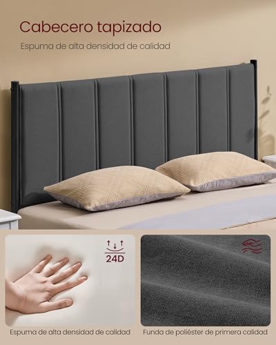 Miniatura 4 de VASAGLE Marco de Cama Doble, 135 x 190 cm, con Cabecero Tapizado, de Metal, 500 kg de Capacidad de Peso, Fácil Montaje, Gris Pizarra RMB976G02