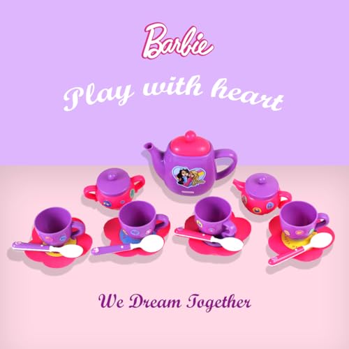 Image of Barbie Tea Party Set by GENIE'S TOY BUS for Kids | Tea Party Set Including Cups, Saucers,Tea Pot,Sugar Bowl, 2 Color Sheet, etc | Kitchen Toy Gift for Toddler Kids Girls 3 Yrs+ | ( Purple Color )