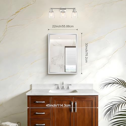 Image of Bathroom Mirror, 22 x 30 inch Brushed Silver Rectangular Mirror for Wall, 0.6 inch Thickened Deep Frame Mirrors for Bathroom Sink, Shatterproof Tempered Glass, Antirust, Horizontally or Vertically