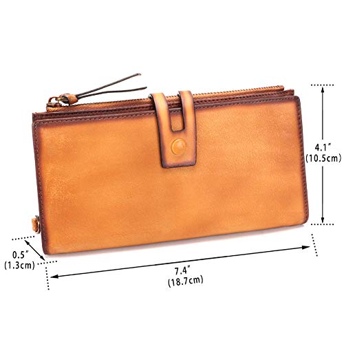 Genuine Leather Slim Wallets Vintage Handmade Bifold Long Wristlet Purse Money Clip Card Holder with Zipper (Brown)4