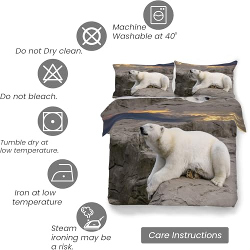 Parure de lit ours blanc avec housse de couette 160x200 en microfibre zippée - 7