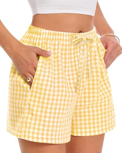 Image of Women Boxer Shorts Gingham Drawstring Pajama Bottom Plaid Pants with Pocket