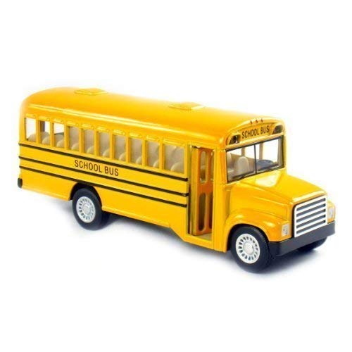 6" Die Cast Long-Nose School Bus With Pull-Back Action And Open-Able Doors #TOP2
