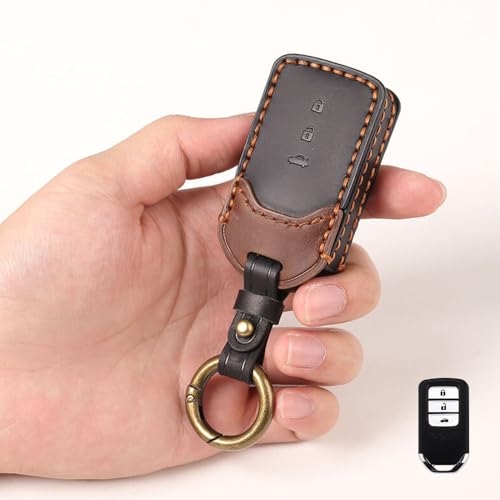 Image of keyzone dual leather key cover for Honda City, Accord, Amaze, CR-V, WR-V 3 button smart key