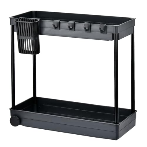 HUMOKI Under Sink Organiser, 2 Tier with 4 Hooks, Non-Slip Pads, Under Cupboard Storage, for Kitchen & Bathroom - Black - Image 7