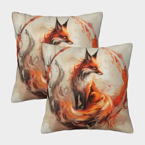 XAHEDOSGE Zorro de la Selva Fundas de Cojínes Funda de cojín Almohada de Cubierta Throw Cojín Decorativas Juego de 2 para el Hogar Funda de Cojín para Sofá Dormitorio Sala de Estar 40x40cm