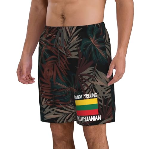 I'm Not Yelling I'm Lithuanian Men's Casual Board Shorts - Elastic Waist Drawstring Swim Trunks Fit Summer Hawaii,2