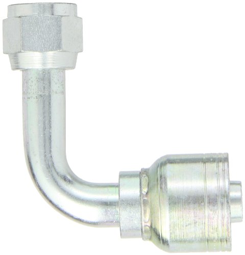 Image of Aeroquip 1AA10FJC10 Carbon Steel Global TTC (Thru the Cover) Crimp Hose Fitting Female JIC Swivel, 90 Degree Long Drop Elbow, 5 /8 inch Hose ID, 7 /8 inch - 14 Thread