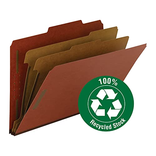 Smead 100% recycelte Presskarton-Klassifizierungsmappe, 2 Trennwände, 5,1 cm Erweiterung, legale Größe, rot, 10 Stück pro Box (19023)