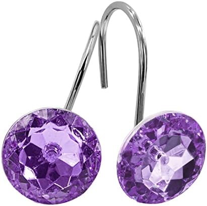 MitoVilla Purple Shower Curtain Hooks Rings, Durable Metal Shower Hooks for Shower Curtain Liner, Purple Rust Proof Shower Rings for Curtain Accessories and Bathroom Shower Rod, 12 Pack Bathroom Set