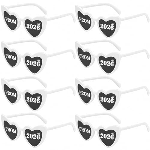 GZTINGI 8Pack Prom 2026 Glasses Leavers 26 Class of 2026 Sunglasses Heart Shaped Prom Party Favours Graduation Gifts Photo Props for High School College 2026 Graduates GiftsWhite (White)