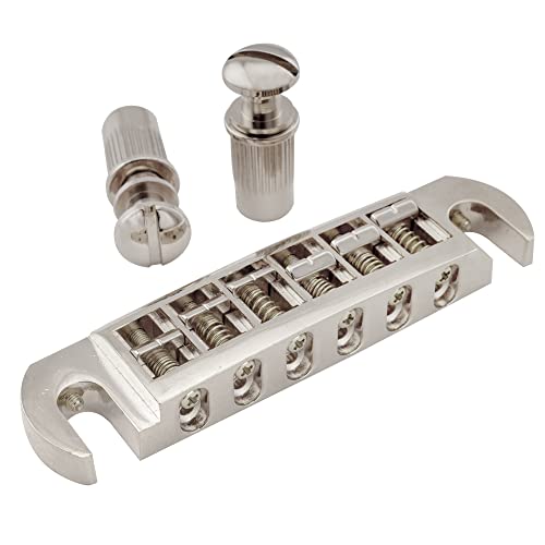 Musiclily Pro 52.5Mm (2-1/16 Inch) Pigtail Style Adjustable Wraparound Bridge Tailpiece For Epiphone Les Paul Sg Style Electric Guitar, Nickel #TOP2