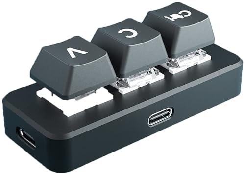 Ctrl C/V Shortcut Keyboard for Programmers, 3-Key Development Board Adopts RP2040 Chip with Programmable Custom Key Functions,RGB LED Effect, Dual Type-C Ports, Plug and Play Driver Free (CNC Case)