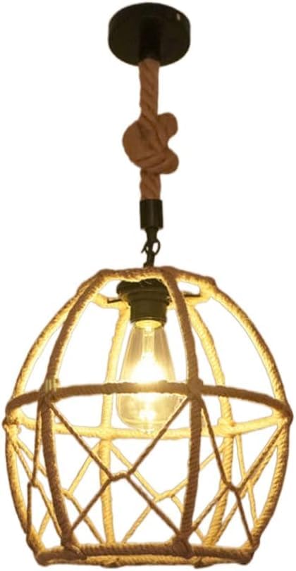 Lustre ferme rétro suspendu en corde de chanvre luminaire E27 grange