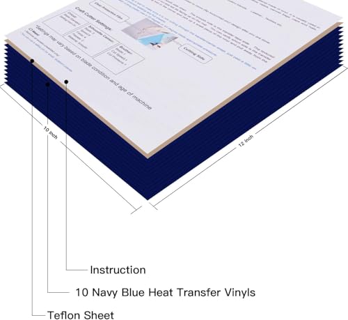 Image of JANDJPACKAGING Blue HTV Vinyl for T-Shirts 12 inchx10 inch Heat Transfer Vinyl 10 Pack Iron on Vinyl (Navy Blue)