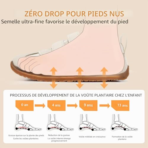 STQ KIDS Basket Bébé Enfant Garcon Fille Chaussures Mode Mixte Bebe Sneakers Basquette Premier Pas Unisex Semelle Souple Legere Respirant Barefoot Antidérapant Blanc Crème 24 EU – vue 5