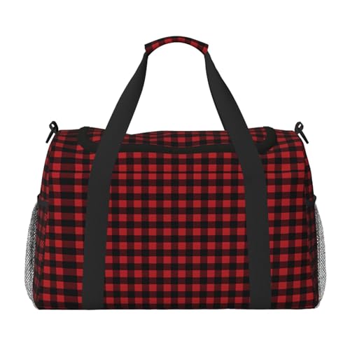 Red Black Buffalo Check Plaid Pattern Hand Travel Bag - Large Insulated Eco Bag, Perfect for Camping, Grocery, Sports, Gym & Outdoor Adventures
