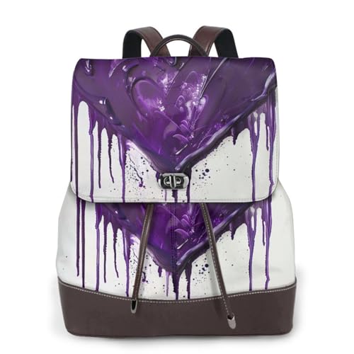 Sac à dos ordinateur portable en cuir EdWal noir au design exclusif imprimé violet
