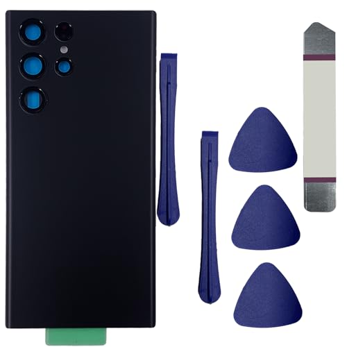 Kit vitre arrière Samsung Galaxy S22 Ultra 5G en verre noir avec lentille caméra intégrée