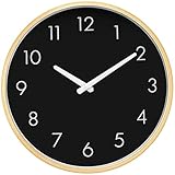 Hippih Silent Wall Clock Wood 12 inch Non Ticking Digital Quiet Sweep Decorative Vintage Wooden Clocks(Black)