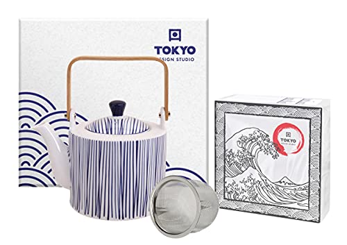 TOKYO design studio Nippon Blue Tee-Kanne blau-weiß, 1,3 Liter, asiatisches Porzellan, Japanisches Design, inkl. Geschenkverpackung