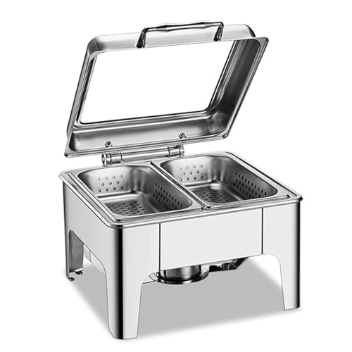 Plats à frire pour buffet – Plateau de service en acier inoxydable pour affichage des aliments, distributeur de condiments, réchauffeur de comptoir à 2 grilles (6,5 cm) pour restaurants et hôtels