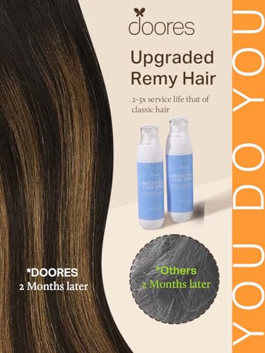 Image of DOORES Sew in Hair Extensions 22 Inch 110g Balayage Dark Brown to Chestnut Brown, Remy Human Hair Extensions Sew in Full Head Long Straight
