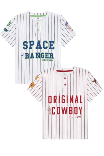 Lot de 2 t-shirts de style baseball Toy Story Woody et Buzz l'Éclair pour enfants en coton