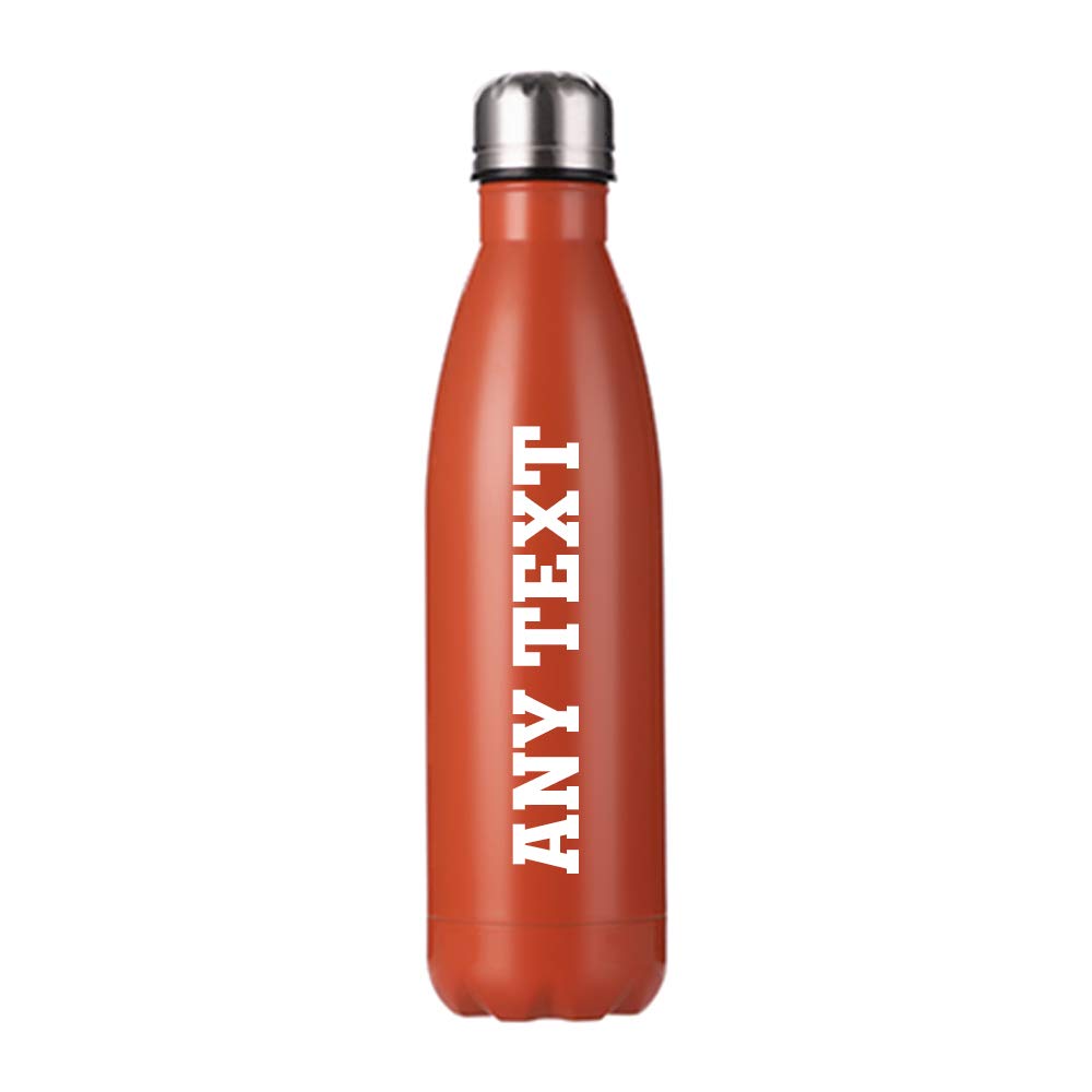 Personalised with Your Own Text/Message/Any Name 500 ML-17 OZ Double Walled Insulated Stainless Steel Bottle Leak Proof Keeps Hot and Cold Drinks for Outdoor Sports. (Orange)