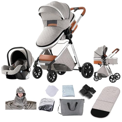 Prokoke Carrito Bebe 3 en 1, Carrito Bebe con Empuje Reversible de Dos Vías, Carro 3 Piezas con Estructura de Aleación Aluminio, Cochecito Tres Piezas Para Recién Nacidos (225 Light Grey)