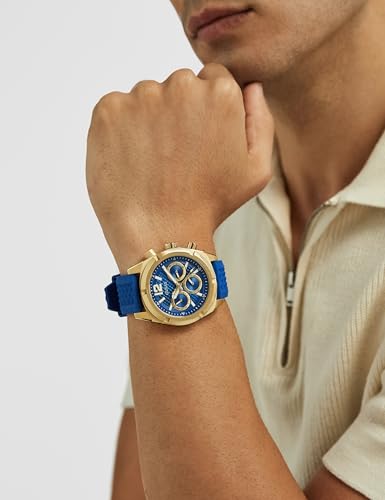 Image of GUESS Analog Watch for man with Blue Round Dial & Blue Silicone Strap Band Water Resistant Men's Wrist Watches - GW0729G1
