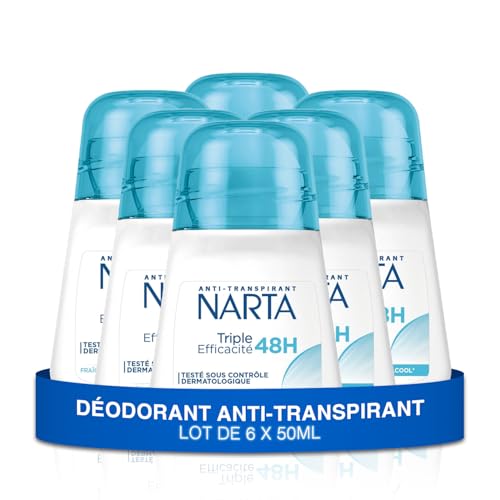 NARTA - Déodorant Femme - Triple Efficacité Anti-Transpirant Bille 48h - lot de 6x50ml